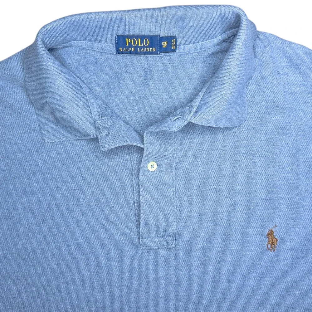 Polo Ralph Lauren Men's 1XB‎ 100% Cotton Blue Short Sleeve Polo Shirt Brown Pony